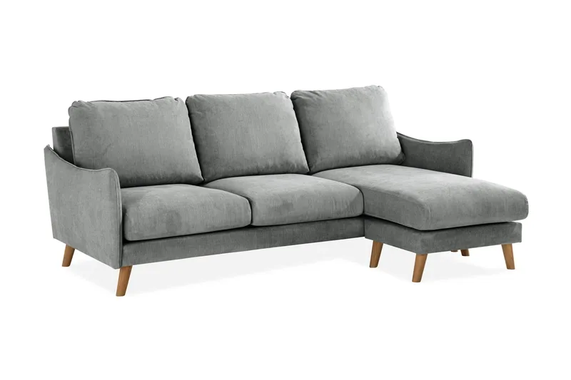 Trend Lyx 3-seters Høyrevendt L-formet Sjeselongsofa i Stoff - Grå - Møbler - Sofaer - Sofa med sjeselong - 4 seters sofa med divan