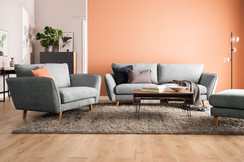 Trend Lyx 3-seters Høyrevendt L-formet Sjeselongsofa i Stoff - Grå - Møbler - Sofaer - Sofa med sjeselong - 4 seters sofa med divan