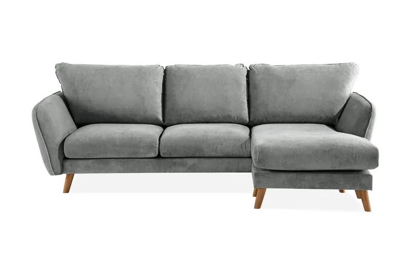 Trend Lyx 3-seters Høyrevendt L-formet Sjeselongsofa i Stoff - Grå - Møbler - Sofaer - Sofa med sjeselong - 4 seters sofa med divan