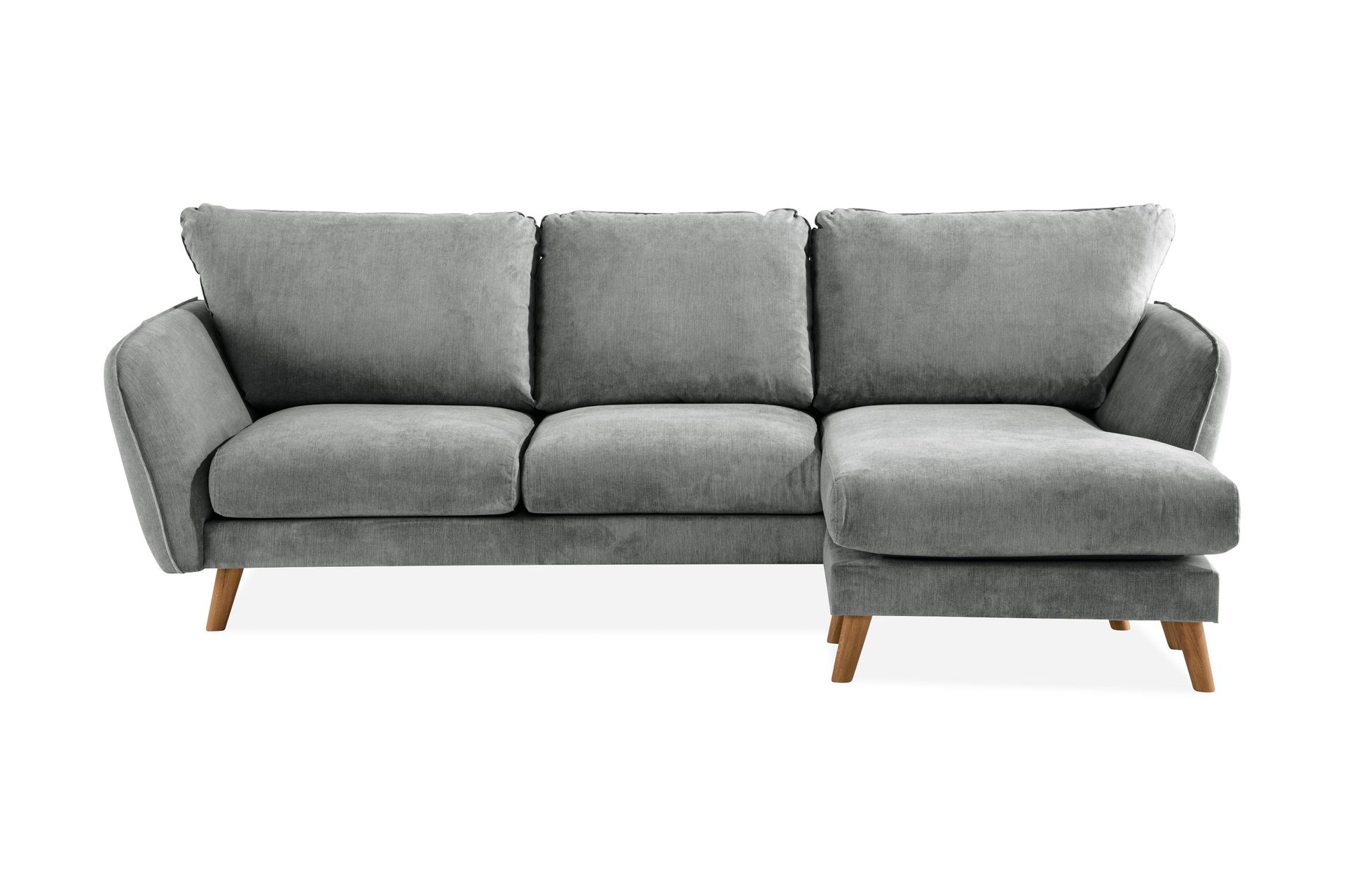 Trend Lyx 3-seters Høyrevendt L-formet Sjeselongsofa i Stoff - Grå