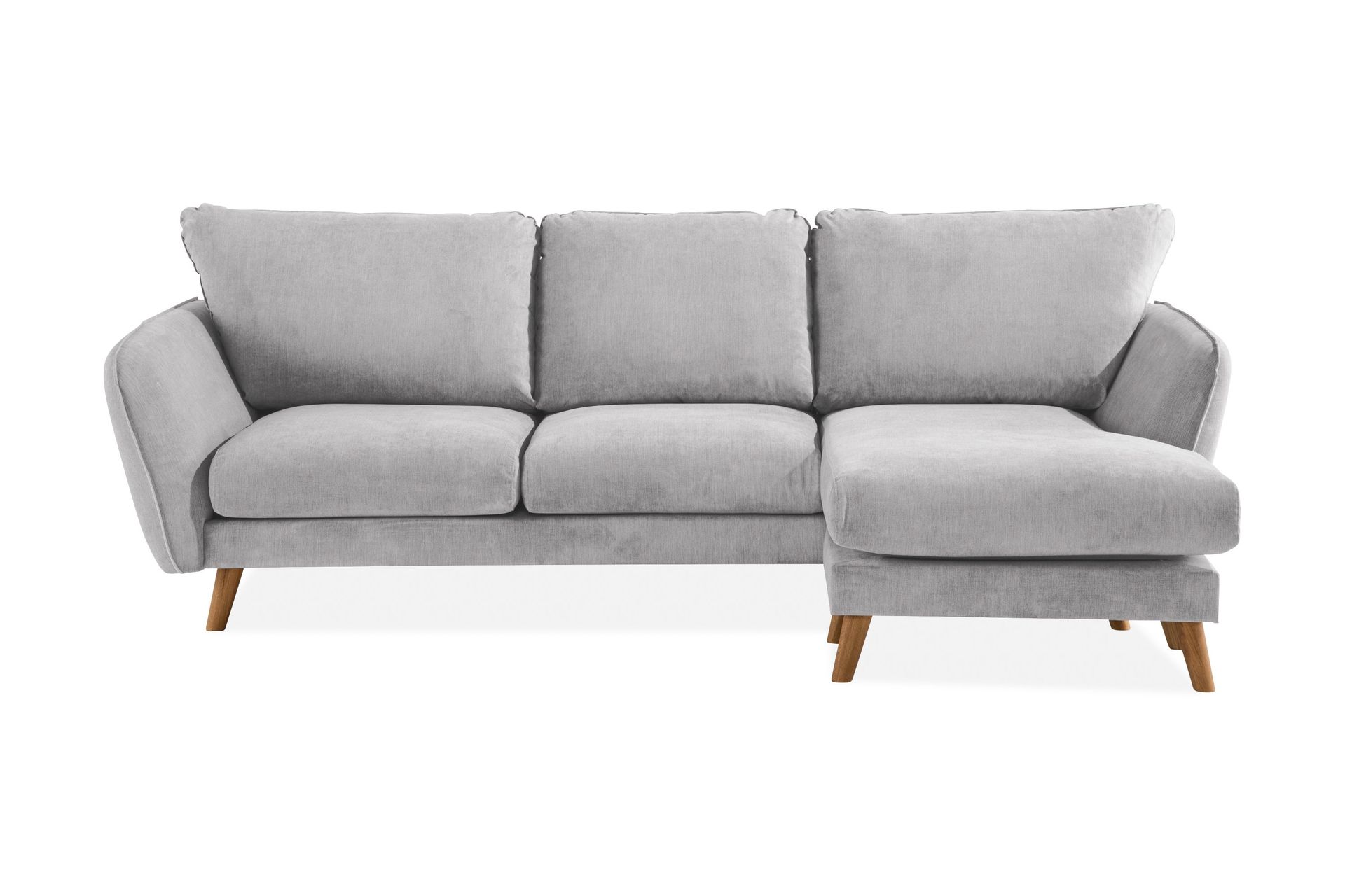 Trend Lyx 3-seters Høyrevendt L-formet Sjeselongsofa i Stoff - Lys grå