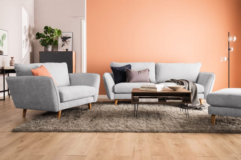 Trend Lyx 3-seters Høyrevendt L-formet Sjeselongsofa i Stoff - Lys grå - Møbler - Sofaer - Sofa med sjeselong - 4 seters sofa med divan