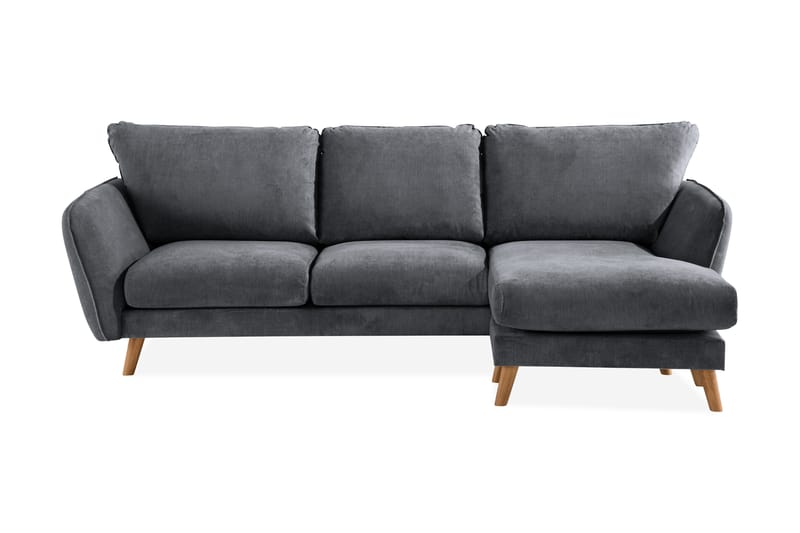 Trend Lyx 3-seters Høyrevendt L-formet Sjeselongsofa i Stoff - Mørk grå - Møbler - Sofaer - Sofa med sjeselong