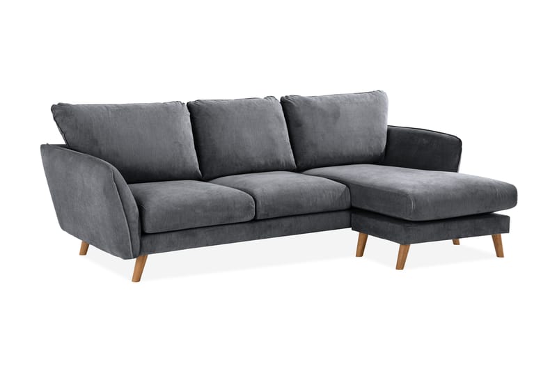 Trend Lyx 3-seters Høyrevendt L-formet Sjeselongsofa i Stoff - Mørk grå - Møbler - Sofaer - Sofa med sjeselong