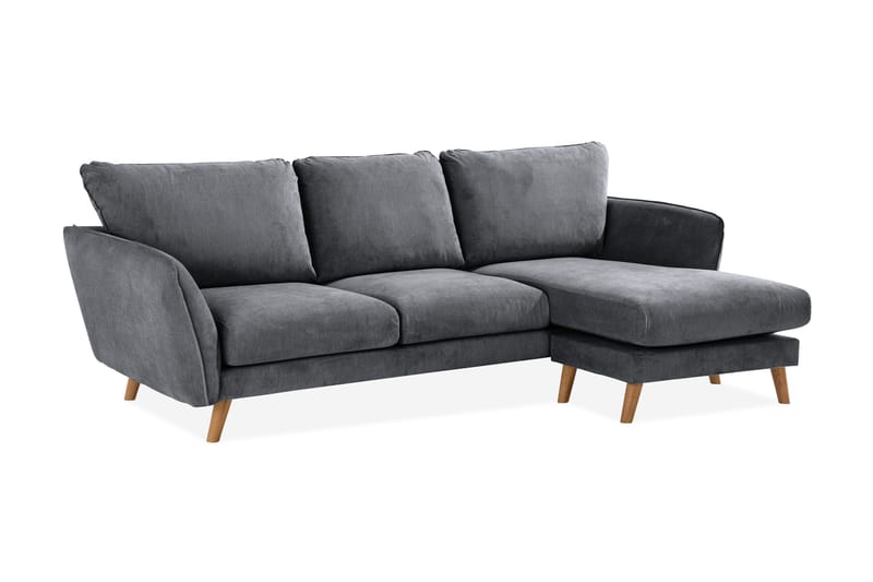 Trend Lyx 3-seters Høyrevendt L-formet Sjeselongsofa i Stoff - Mørk grå - Møbler - Sofaer - Sofa med sjeselong - 4 seters sofa med divan