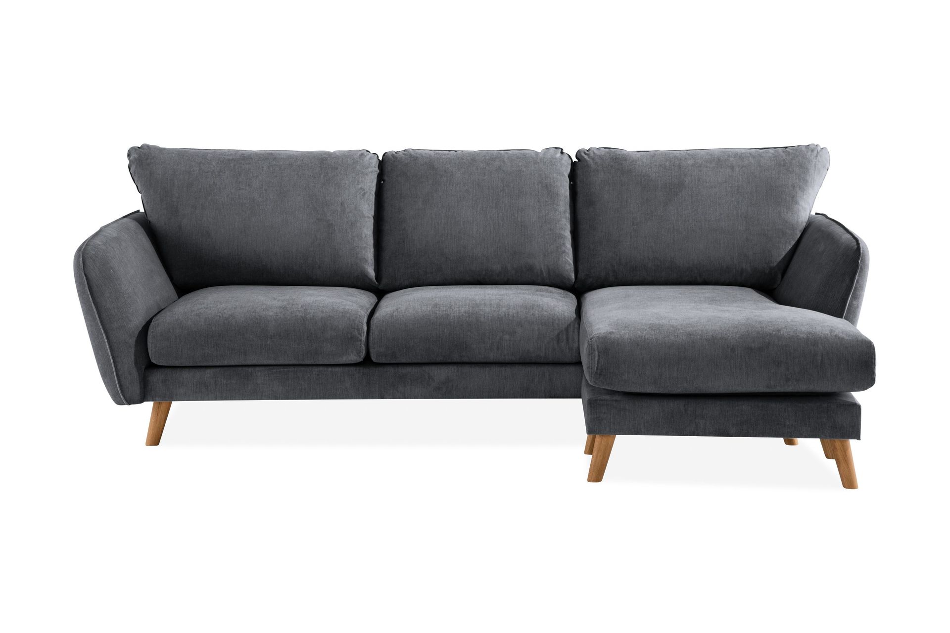 Trend Lyx 3-seters Høyrevendt L-formet Sjeselongsofa i Stoff - Mørk grå