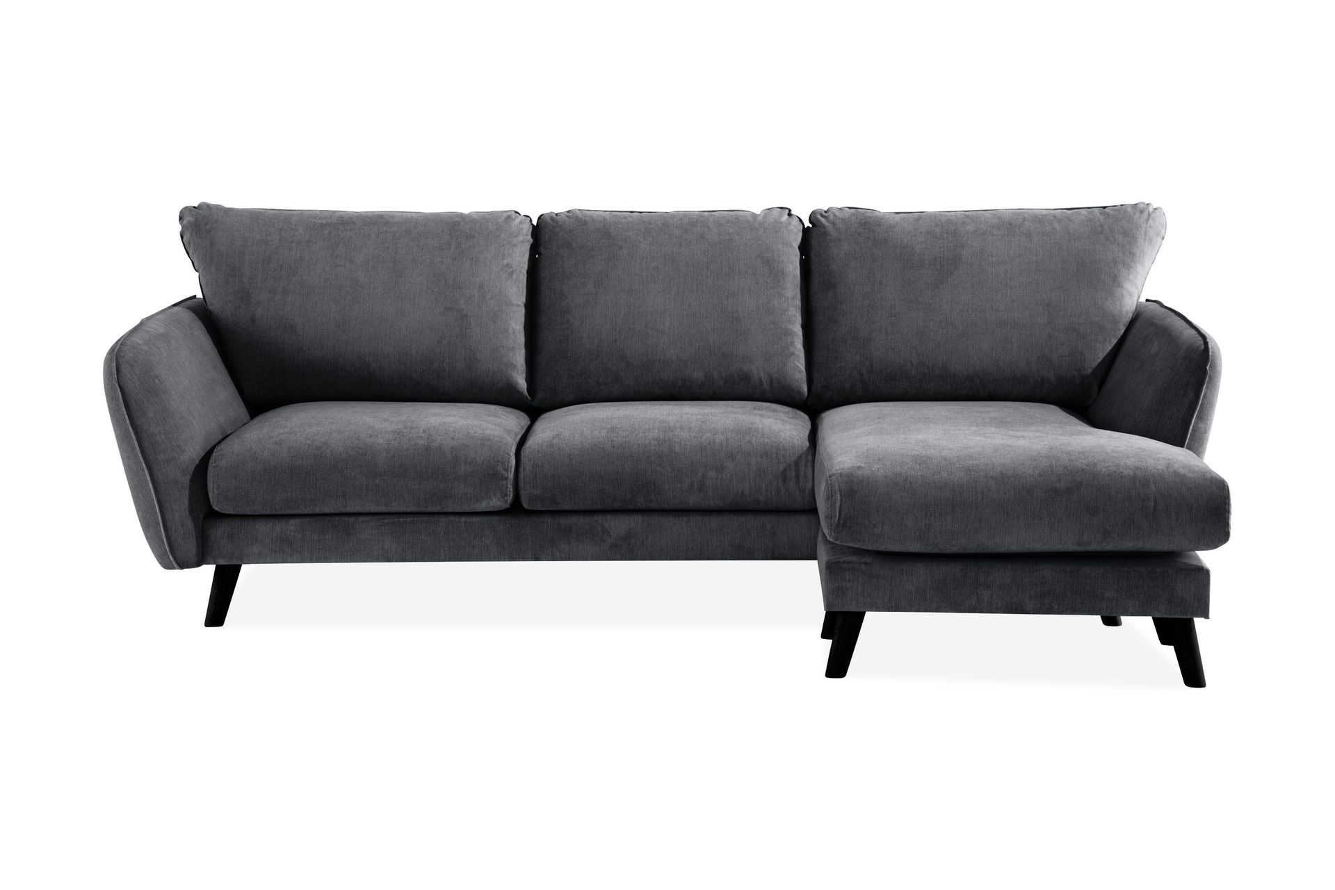 Trend Lyx 3-seters Høyrevendt L-formet Sjeselongsofa i Stoff - Mørk grå