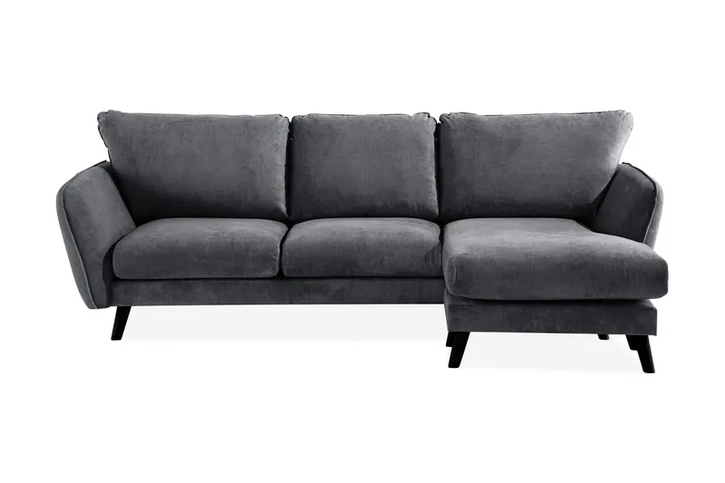 Trend Lyx 3-seters Høyrevendt L-formet Sjeselongsofa i Stoff, Mørk grå