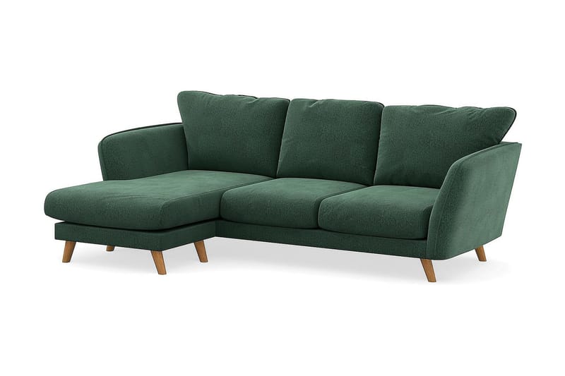 Trend Lyx 3-seters Venstrevendt L-formet Sjeselongsofa i Fløyel - Mørkegrønn - Møbler - Sofaer - Sofa med sjeselong - 4 seters sofa med divan