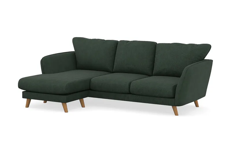 Trend Lyx 3-seters Venstrevendt L-formet Sjeselongsofa i Manchester - Mørkegrønn - Møbler - Sofaer - Sofa med sjeselong - 4 seters sofa med divan