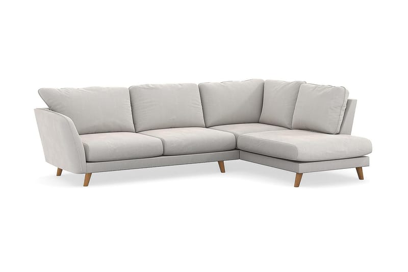 Trend Lyx 4-seters Høyrevendt L-formet Sjeselongsofa i Fløyel - Kremhvit - Møbler - Sofaer - Sofa med sjeselong - 4 seters sofa med divan