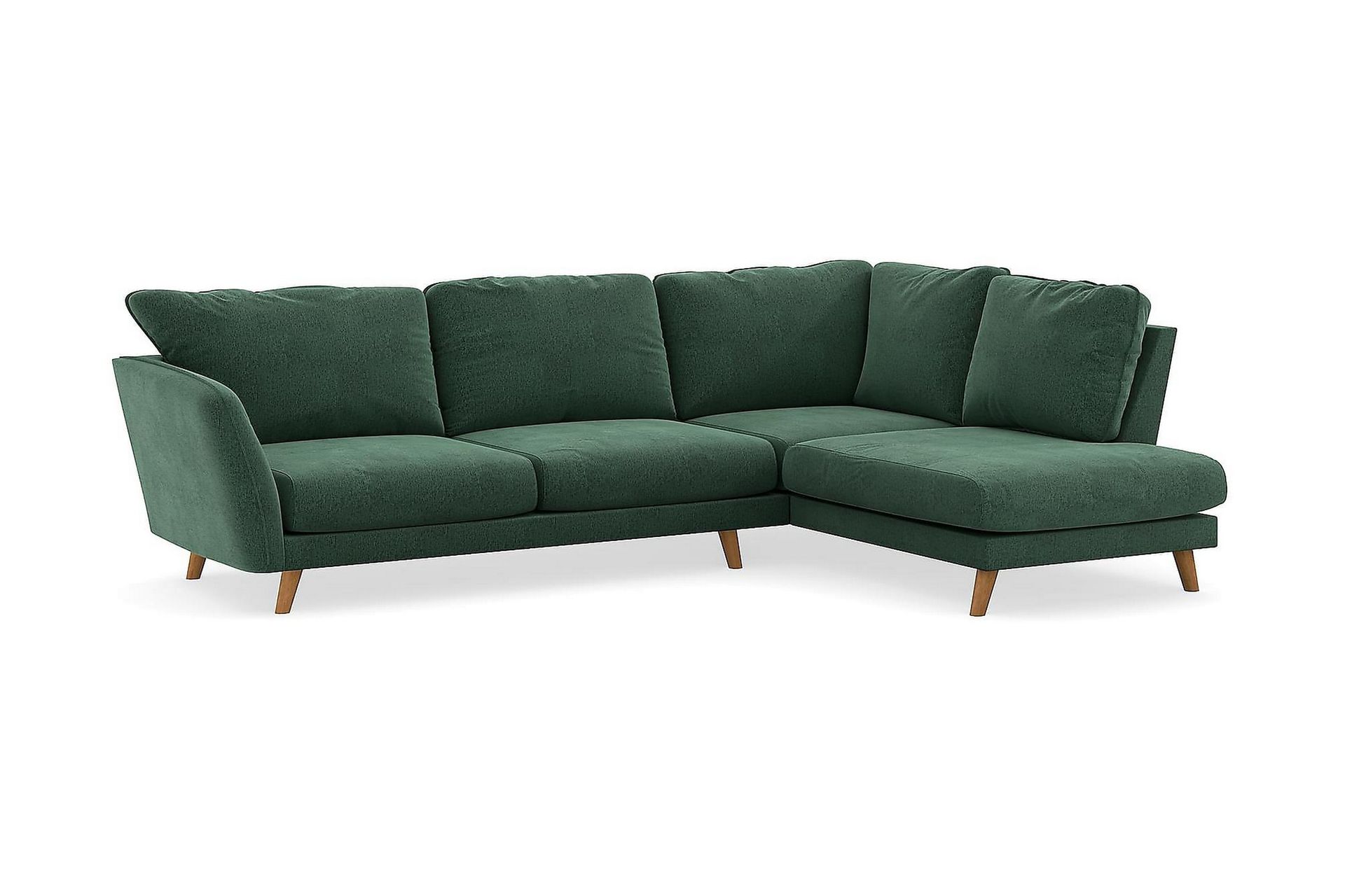 Trend Lyx 4-seters Høyrevendt L-formet Sjeselongsofa i Fløyel - Mørkegrønn - Møbler - Sofaer - Sofa med sjeselong