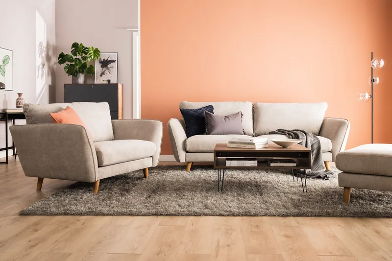 Trend Lyx 4-seters Høyrevendt L-formet Sjeselongsofa i Stoff - Beige - Møbler - Sofaer - Sofa med sjeselong - 4 seters sofa med divan