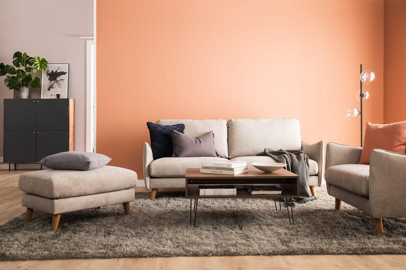 Trend Lyx 4-seters Høyrevendt L-formet Sjeselongsofa i Stoff - Beige - Møbler - Sofaer - Sofa med sjeselong - 4 seters sofa med divan