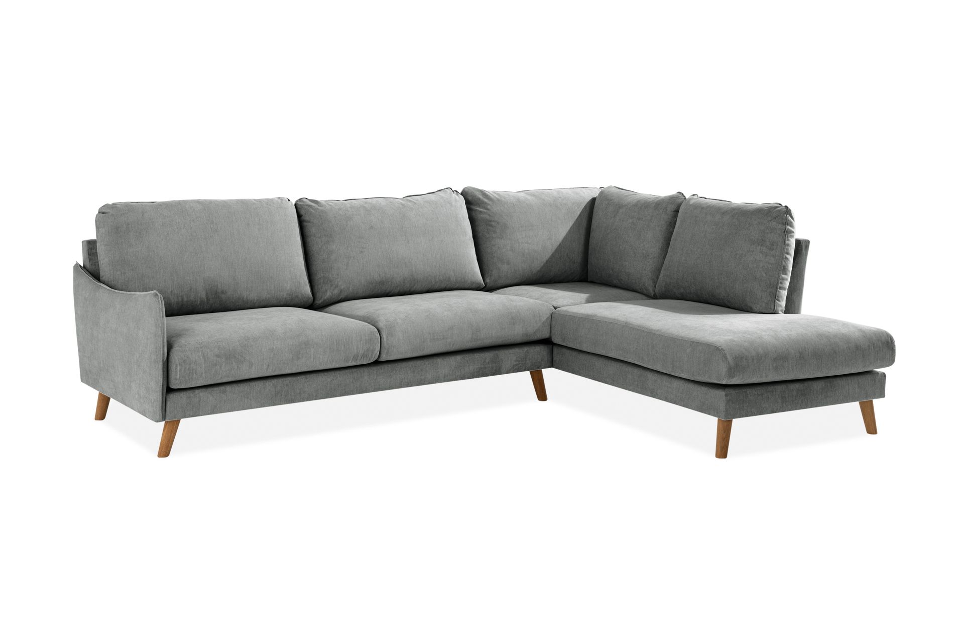 Trend Lyx 4-seters Høyrevendt L-formet Sjeselongsofa i Stoff - Grå - Møbler - Sofaer - Sofa med sjeselong