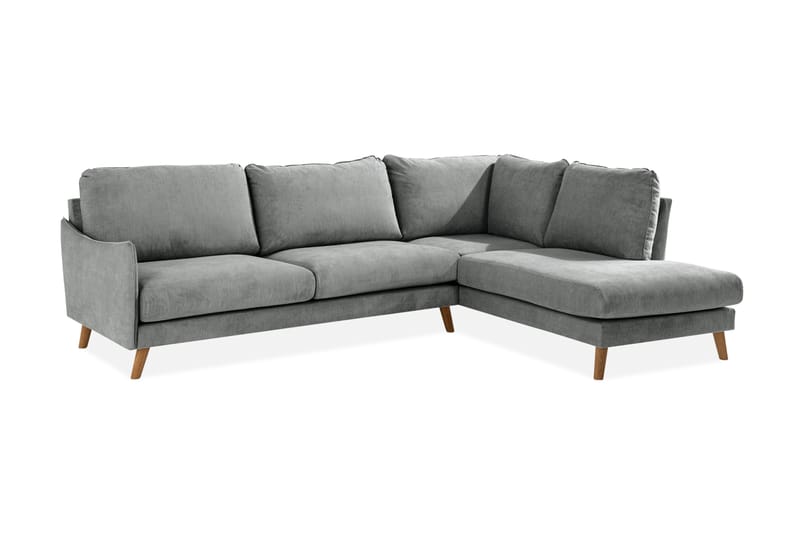 Trend Lyx 4-seters Høyrevendt L-formet Sjeselongsofa i Stoff - Grå - Møbler - Sofaer - Sofa med sjeselong