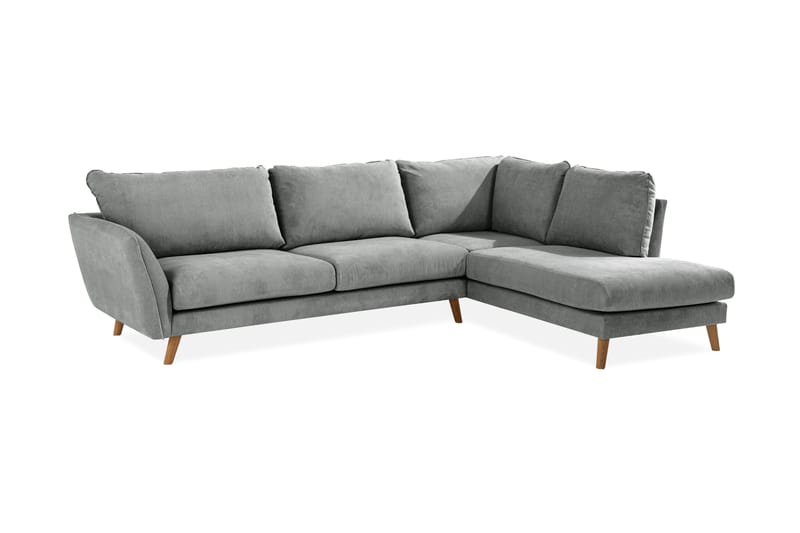 Trend Lyx 4-seters Høyrevendt L-formet Sjeselongsofa i Stoff - Grå - Møbler - Sofaer - Sofa med sjeselong