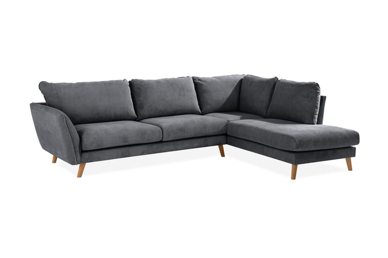 Trend Lyx 4-seters Høyrevendt L-formet Sjeselongsofa i Stoff - Mørk grå - Møbler - Sofaer - Sofa med sjeselong - 4 seters sofa med divan