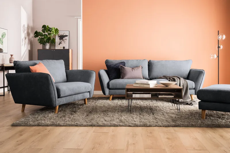 Trend Lyx 4-seters Høyrevendt L-formet Sjeselongsofa i Stoff - Mørk grå - Møbler - Sofaer - Sofa med sjeselong - 4 seters sofa med divan