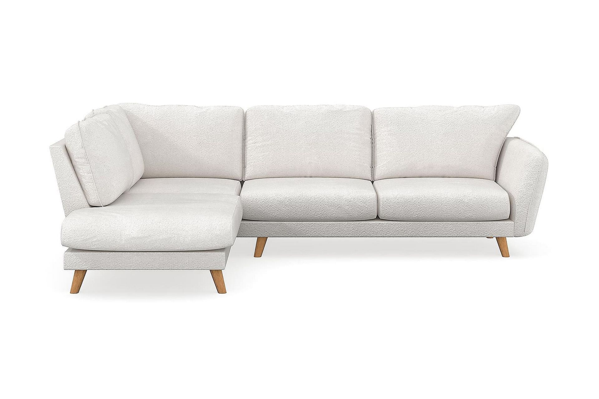 Trend Lyx 4-seters Venstrevendt L-formet Sjeselongsofa i Bouclé - Hvit - Møbler - Sofaer - Sofa med sjeselong