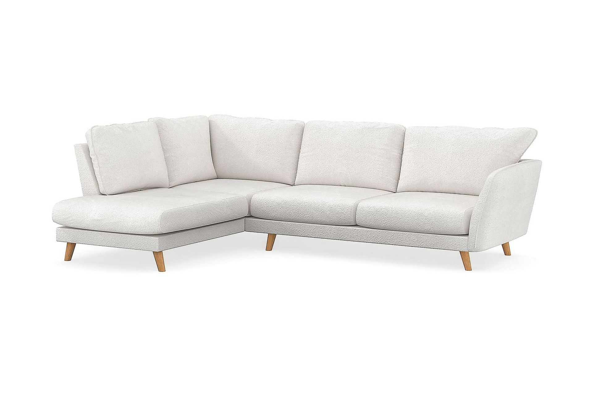 Trend Lyx 4-seters Venstrevendt L-formet Sjeselongsofa i Bouclé - Hvit - Møbler - Sofaer - Sofa med sjeselong