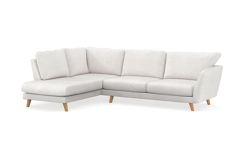 Trend Lyx 4-seters Venstrevendt L-formet Sjeselongsofa i Bouclé - Hvit - Møbler - Sofaer - Sofa med sjeselong