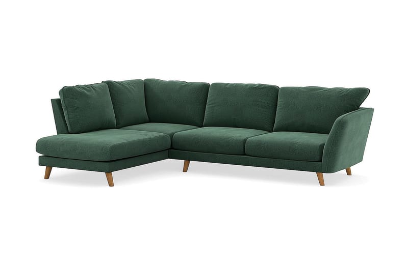 Trend Lyx 4-seters Venstrevendt L-formet Sjeselongsofa i Fløyel - Mørkegrønn - Møbler - Sofaer - Sofa med sjeselong - 4 seters sofa med divan