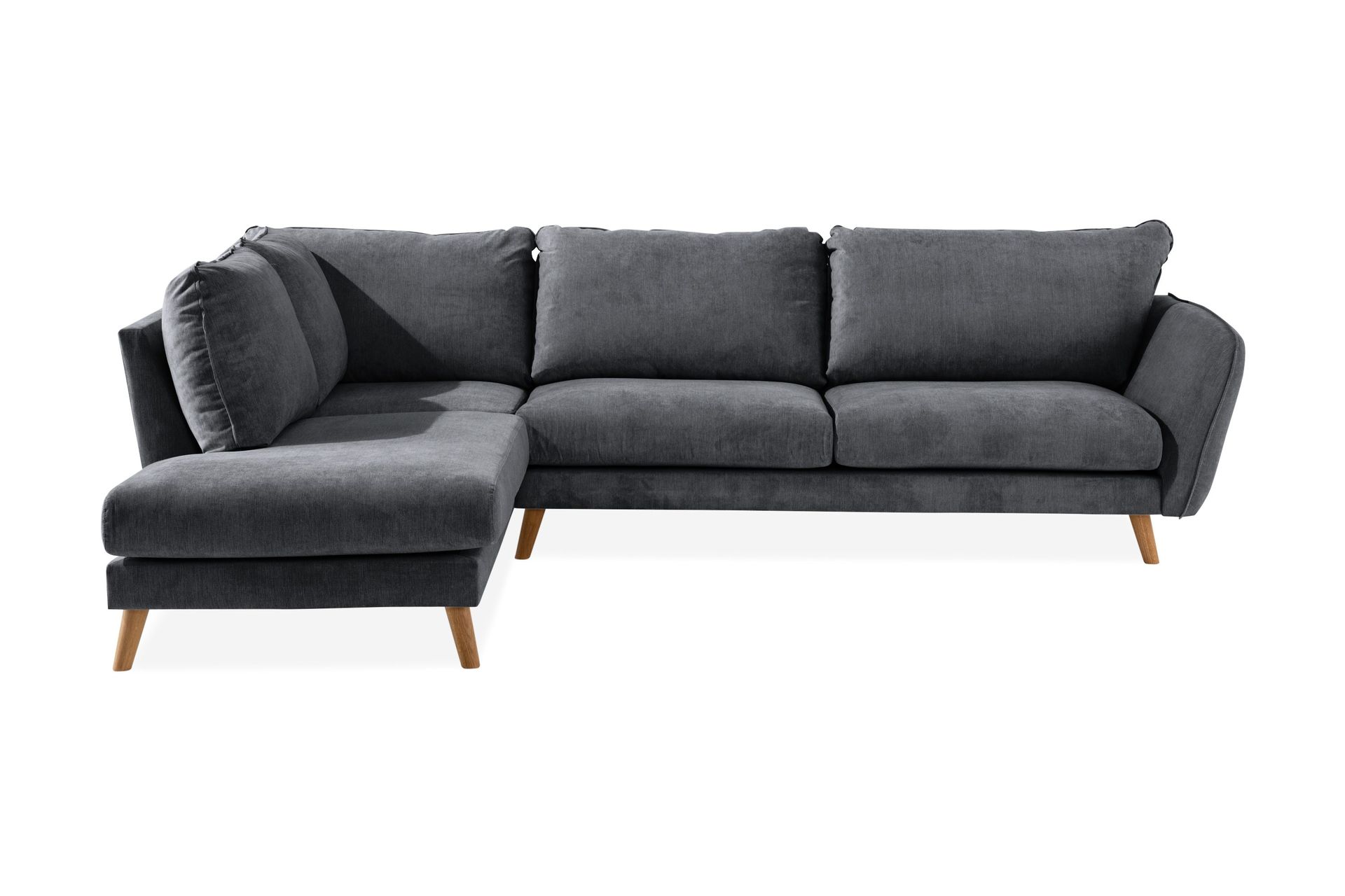Trend Lyx 4-seters Venstrevendt L-formet Sjeselongsofa i Stoff - Mørk grå