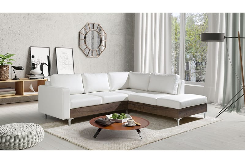 Truro Høyre L-formet Sofa med Sjeselong i Kunstlær med Treramme - Hvit - Møbler - Sofaer - Sofa med sjeselong