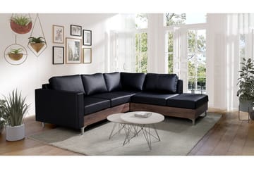 Truro Høyre L-formet Sofa med Sjeselong i Kunstlær med Treramme - Svart - Møbler - Sofaer - Sofa med sjeselong