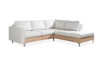 Truro Høyrevendt L-formet Sofa med Sjeselong i Kunstlær med Trebunn - Hvit - Møbler - Sofaer - Sofa med sjeselong