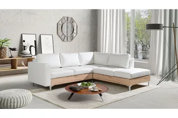 Truro Høyrevendt L-formet Sofa med Sjeselong i Kunstlær med Trebunn - Hvit - Møbler - Sofaer - Sofa med sjeselong
