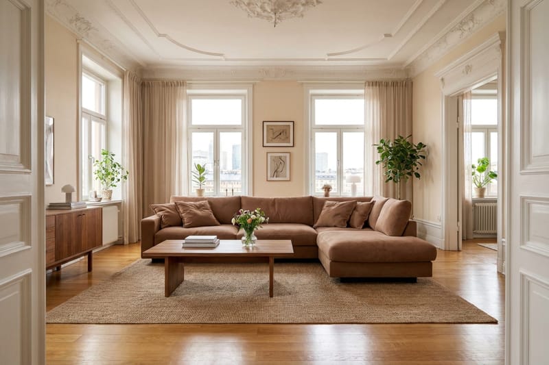 Valencia Ekstra Dyp 4-seters sofa med Sjeselong Høyre - Gulbrun - Møbler - Sofaer - Sofa med sjeselong