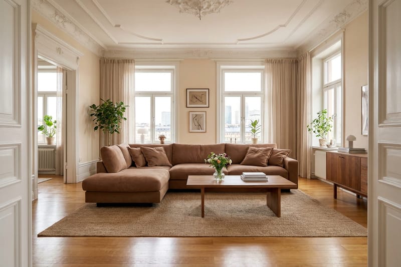 Valencia Ekstra Dyp 4-seters sofa med Sjeselong Venstre - Gulbrun - Møbler - Sofaer - Sofa med sjeselong