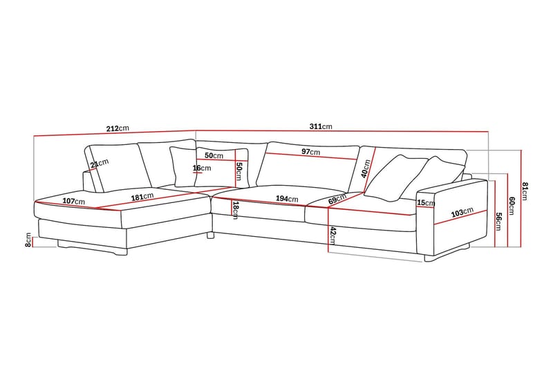 Valencia Ekstra Dyp 4-seters sofa med Sjeselong Venstre - Offwhite - Møbler - Sofaer - Sofa med sjeselong