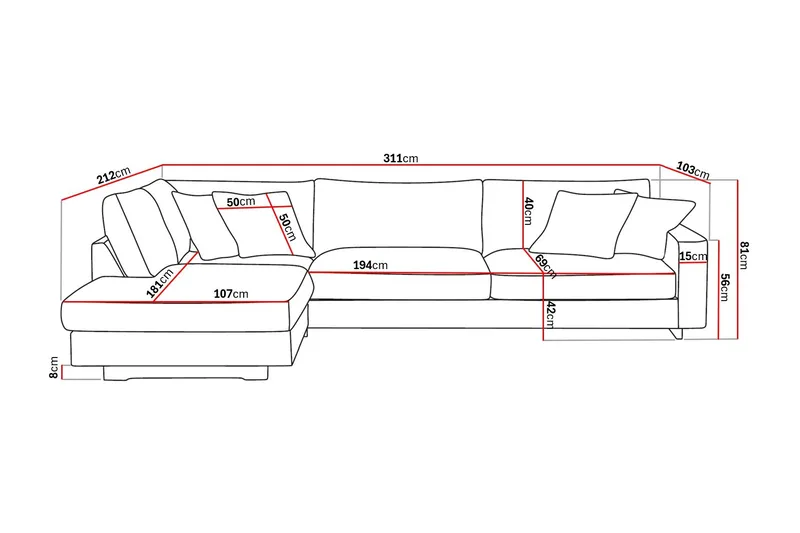 Valencia Ekstra Dyp 4-seters sofa med Sjeselong Venstre - Offwhite - Møbler - Sofaer - Sofa med sjeselong