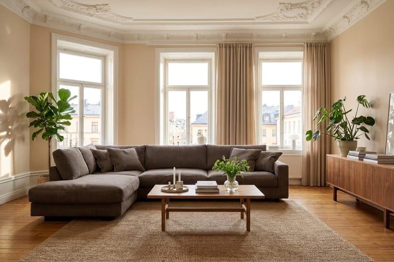 Valencia Ekstra Dyp 4-seters sofa med Sjeselong Venstre - Taupe - Møbler - Sofaer - Sofa med sjeselong