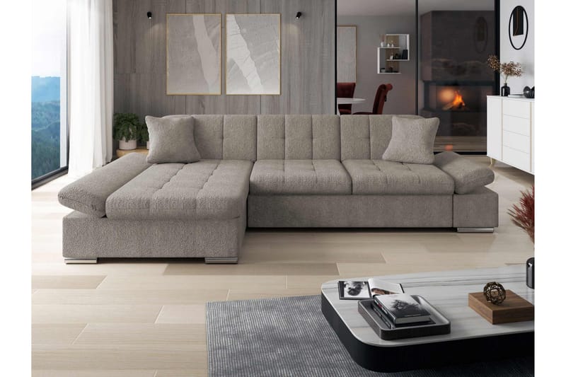 Vananda Sofa med Sjeselong 3-seter i Bouclé - Grå - Møbler - Sofaer - Sofa med sjeselong