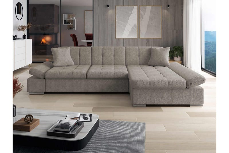 Vananda Sofa med Sjeselong 3-seter i Bouclé - Grå - Møbler - Sofaer - Sofa med sjeselong