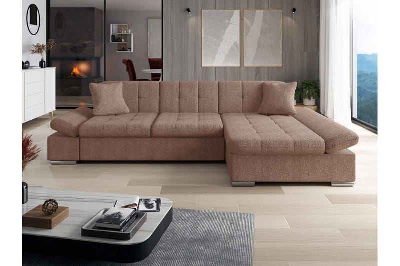 Vananda Sofa med Sjeselong 3-seter i Bouclé - Rosa - Møbler - Sofaer - Sofa med sjeselong