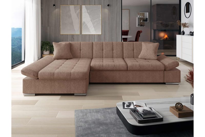 Vananda Sofa med Sjeselong 3-seter i Bouclé - Rosa - Møbler - Sofaer - Sofa med sjeselong