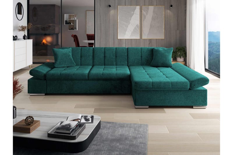 Vananda Sofa med Sjeselong 3-seter i Chenille - Grønn - Møbler - Sofaer - Sofa med sjeselong