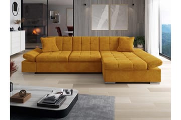 Vananda Sofa med Sjeselong 3-seter i Fløyel - Gul - Møbler - Sofaer - Sofa med sjeselong