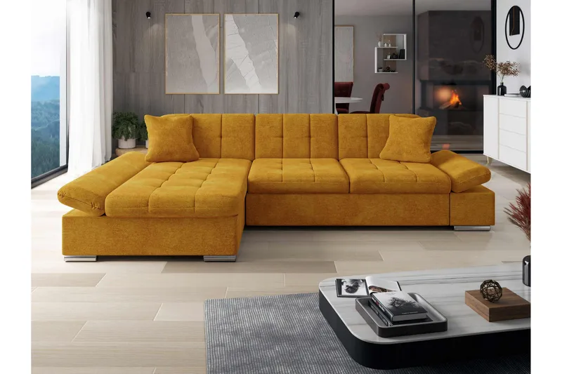 Vananda Sofa med Sjeselong 3-seter i Fløyel - Gul - Møbler - Sofaer - Sofa med sjeselong