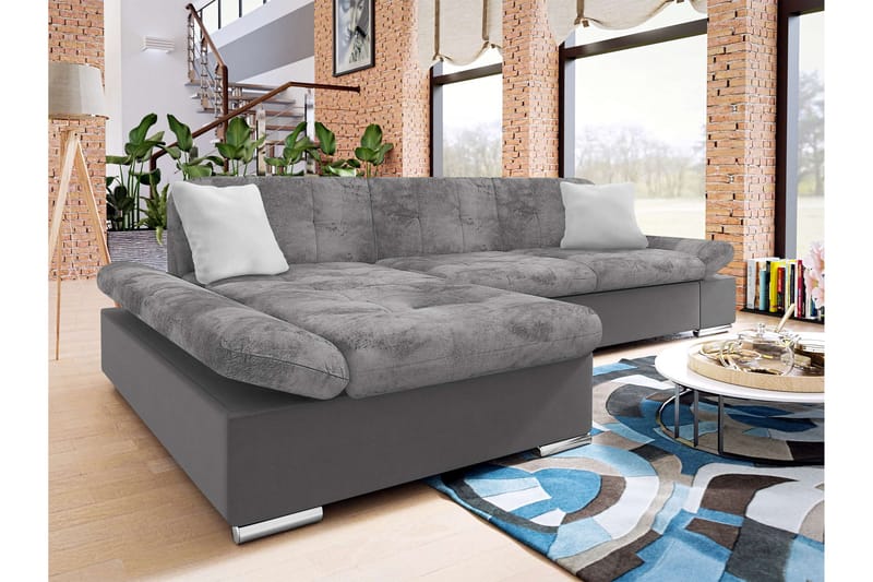Vananda Sofa med Sjeselong 3-seter i Fløyel - Mørkegrå / Lysegrå - Møbler - Sofaer - Sofa med sjeselong