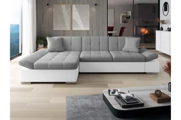 Vananda Sofa med Sjeselong 3-seter i Kunstlær - Hvit / Grå - Møbler - Sofaer - Sofa med sjeselong
