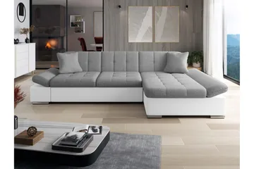 Vananda Sofa med Sjeselong 3-seter i Kunstlær - Hvit / Grå - Møbler - Sofaer - Sofa med sjeselong