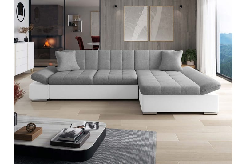 Vananda Sofa med Sjeselong 3-seter i Kunstlær - Hvit / Grå - Møbler - Sofaer - Sofa med sjeselong