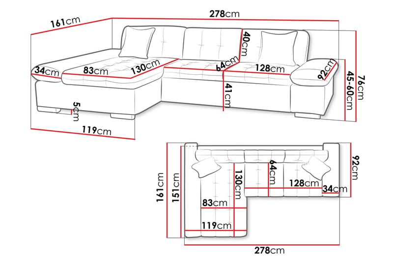 Vananda Sofa med Sjeselong 3-seter i Kunstlær - Hvit / Grå - Møbler - Sofaer - Sofa med sjeselong