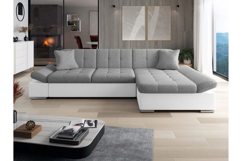 Vananda Sofa med Sjeselong 3-seter i Kunstlær - Hvit / Grå - Møbler - Sofaer - Sofa med sjeselong